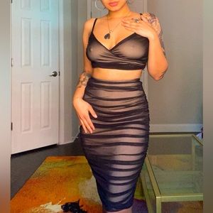 Black Nude Pencil Skirt and Matching Top Two-Piece Set